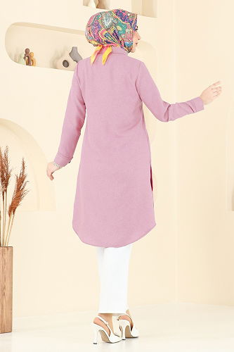 moda selvim Yırtmaç Düğmeli Tunik 3047KTR750 Gül Kurusu - Thumbnail