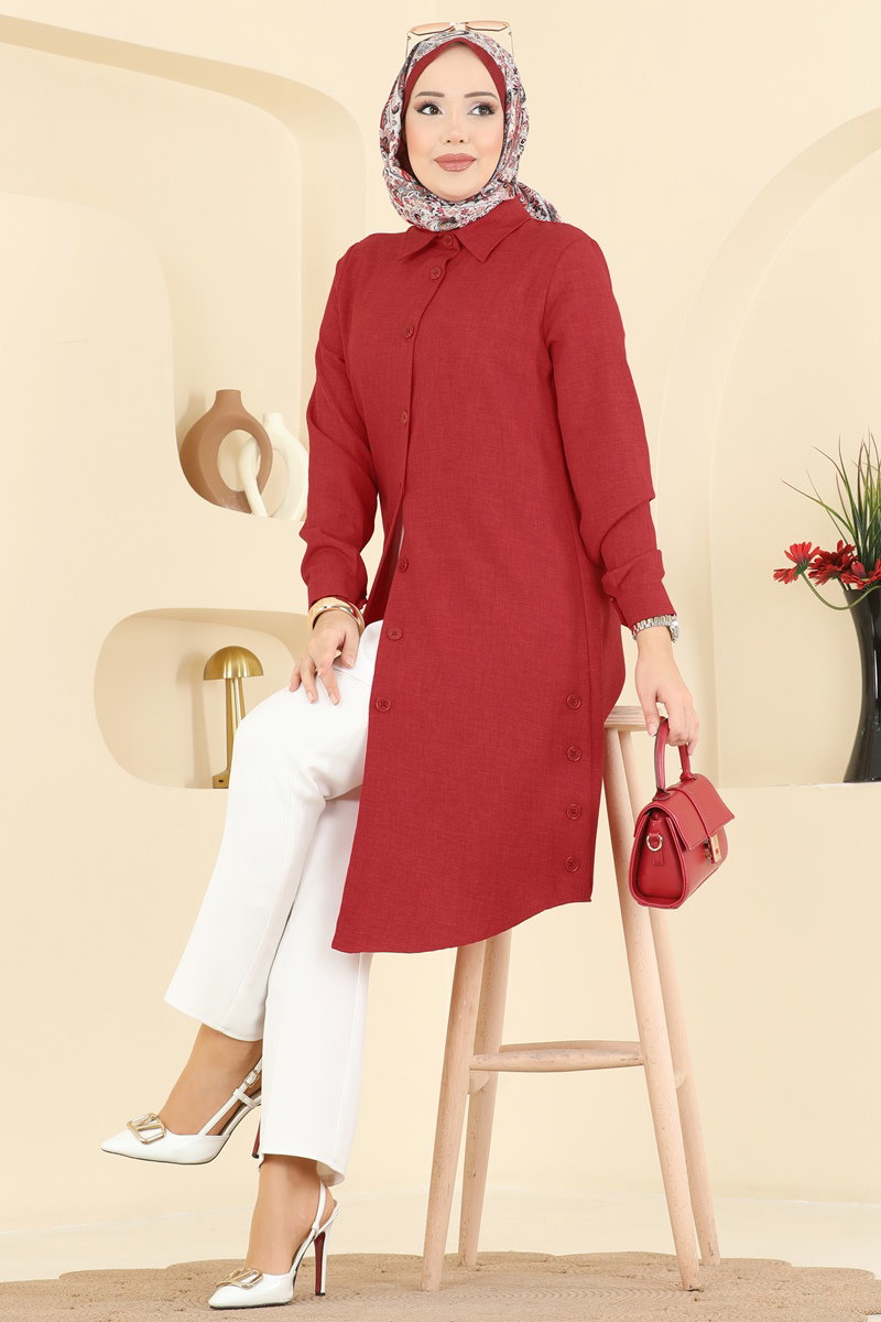 Yırtmaç Düğmeli Tunik 3047KTR750 Kırmızı