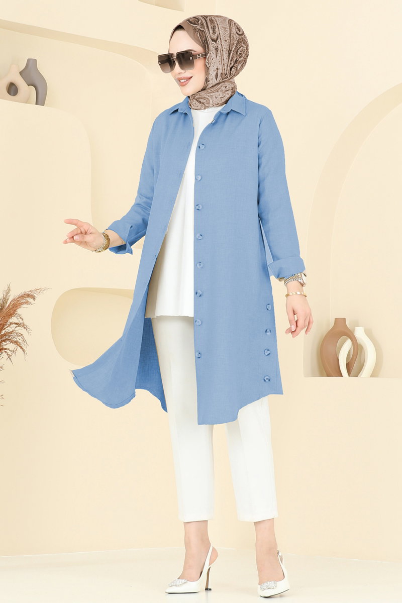 Yırtmaç Düğmeli Tunik 3047KTR750 Mavi
