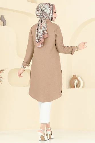 moda selvim Yırtmaç Düğmeli Tunik 3047KTR750 Vizyon - Thumbnail