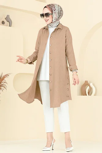 moda selvim Yırtmaç Düğmeli Tunik 3047KTR750 Vizyon - Thumbnail