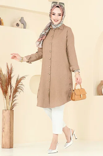 moda selvim Yırtmaç Düğmeli Tunik 3047KTR750 Vizyon - Thumbnail