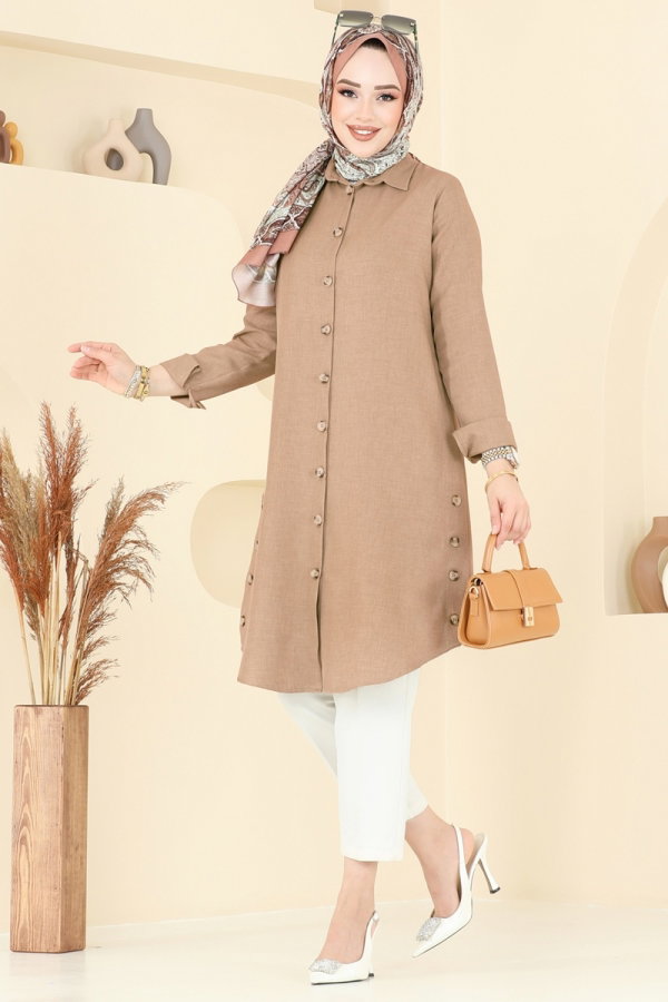 Modaselvim Tunik Yırtmaç Düğmeli Tunik 3047KTR750 Vizyon