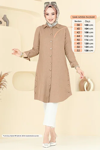 moda selvim Yırtmaç Düğmeli Tunik 3047KTR750 Vizyon - Thumbnail