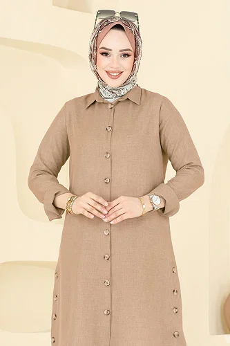 moda selvim Yırtmaç Düğmeli Tunik 3047KTR750 Vizyon - Thumbnail