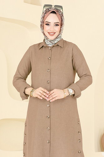 moda selvim Yırtmaç Düğmeli Tunik 3047KTR750 Vizyon - Thumbnail
