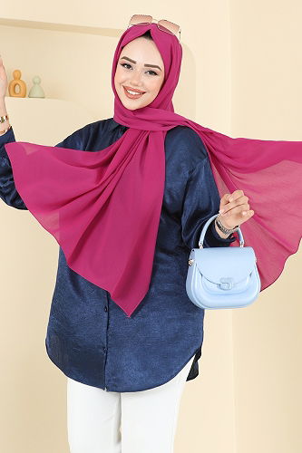 moda selvim Yoryo Kumaş Şal Serisi 505MDLK1153 Fuşya - Thumbnail