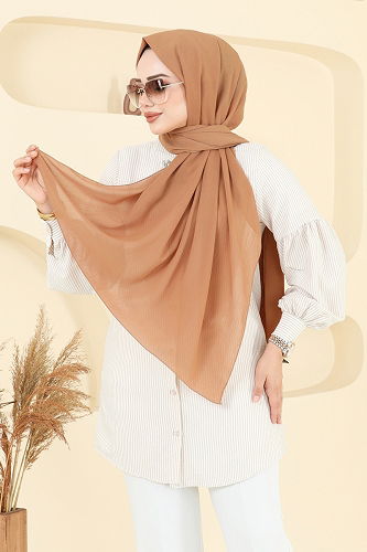 moda selvim Yoryo Kumaş Şal Serisi 505MDLK1153 Latte - Thumbnail