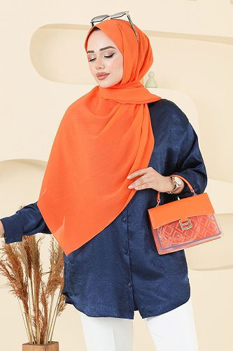 moda selvim Yoryo Kumaş Şal Serisi 505MDLK1153 Oranj - Thumbnail
