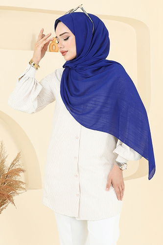 moda selvim Yoryo Kumaş Şal Serisi 505MDLK1153 Saks - Thumbnail