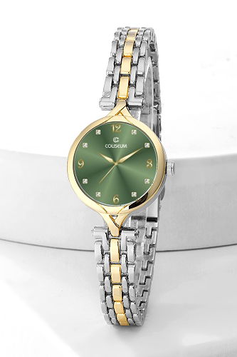 moda selvim Yuvarlak Kasa Kol Saati 8650CLSK1184 Gold&Zümrüt - Thumbnail