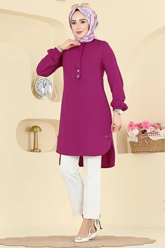 moda selvim Zarif Düğmeli Şık Tunik 2825SLK540 Fuşya - Thumbnail