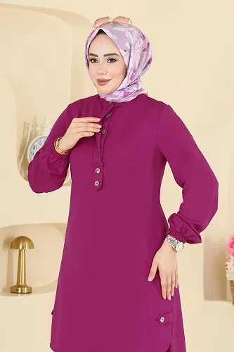 moda selvim Zarif Düğmeli Şık Tunik 2825SLK540 Fuşya - Thumbnail