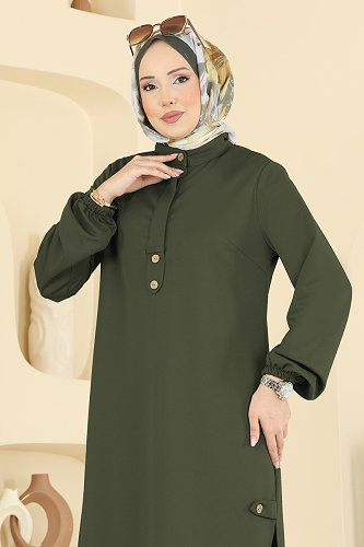 moda selvim Zarif Düğmeli Şık Tunik 2825SLK540 Haki - Thumbnail