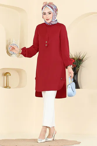 moda selvim Zarif Düğmeli Şık Tunik 2825SLK540 Kırmızı - Thumbnail