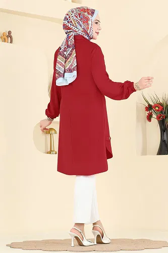 moda selvim Zarif Düğmeli Şık Tunik 2825SLK540 Kırmızı - Thumbnail