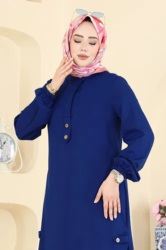 moda selvim Zarif Düğmeli Şık Tunik 2825SLK540 Saks - Thumbnail