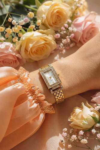 moda selvim Zarif Taş Detaylı Saat 9074CLSK1184 Gold - Thumbnail