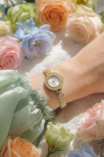 moda selvim Zarif Taş İşlemeli Saat 8996CLSK1184 Gold - Thumbnail