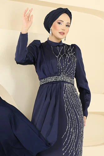 moda selvim Zarif Taş Süslemeli Abiye 5807EDFK1198 Laci - Thumbnail