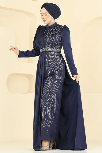 moda selvim Zarif Taş Süslemeli Abiye 5807EDFK1198 Laci - Thumbnail