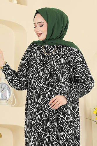 moda selvim Zebra Desen Bürümcük Elbise 7154ERK1158 Siyah - Thumbnail