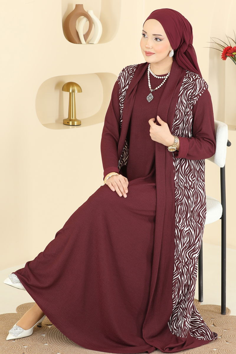 Zebra Desenli Bürümcük Takım 0354ERK1158 Bordo