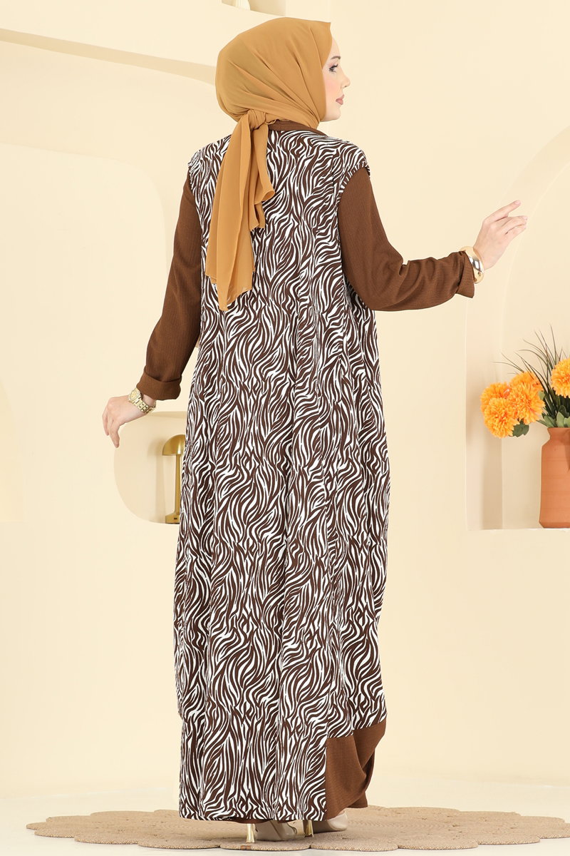 Zebra Desenli Bürümcük Takım 0354ERK1158 Kahve - Moda Selvim