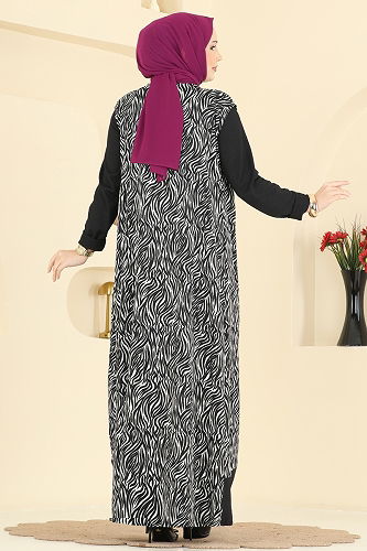 moda selvim Zebra Desenli Bürümcük Takım 0354ERK1158 Siyah - Thumbnail