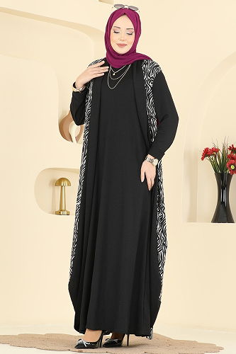 moda selvim Zebra Desenli Bürümcük Takım 0354ERK1158 Siyah - Thumbnail