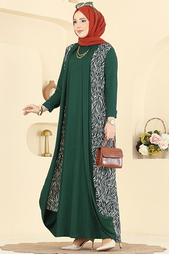 moda selvim Zebra Desenli Bürümcük Takım 0354ERK1158 Zümrüt - Thumbnail