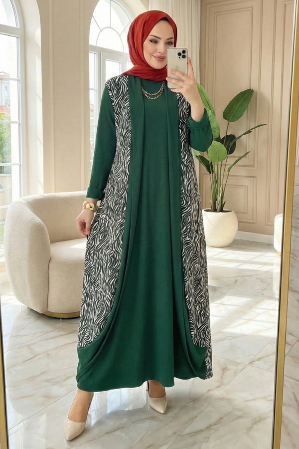 Modaselvim FIRSAT ŞÖLENİ Zebra Desenli Bürümcük Takım 0354ERK1158 Zümrüt