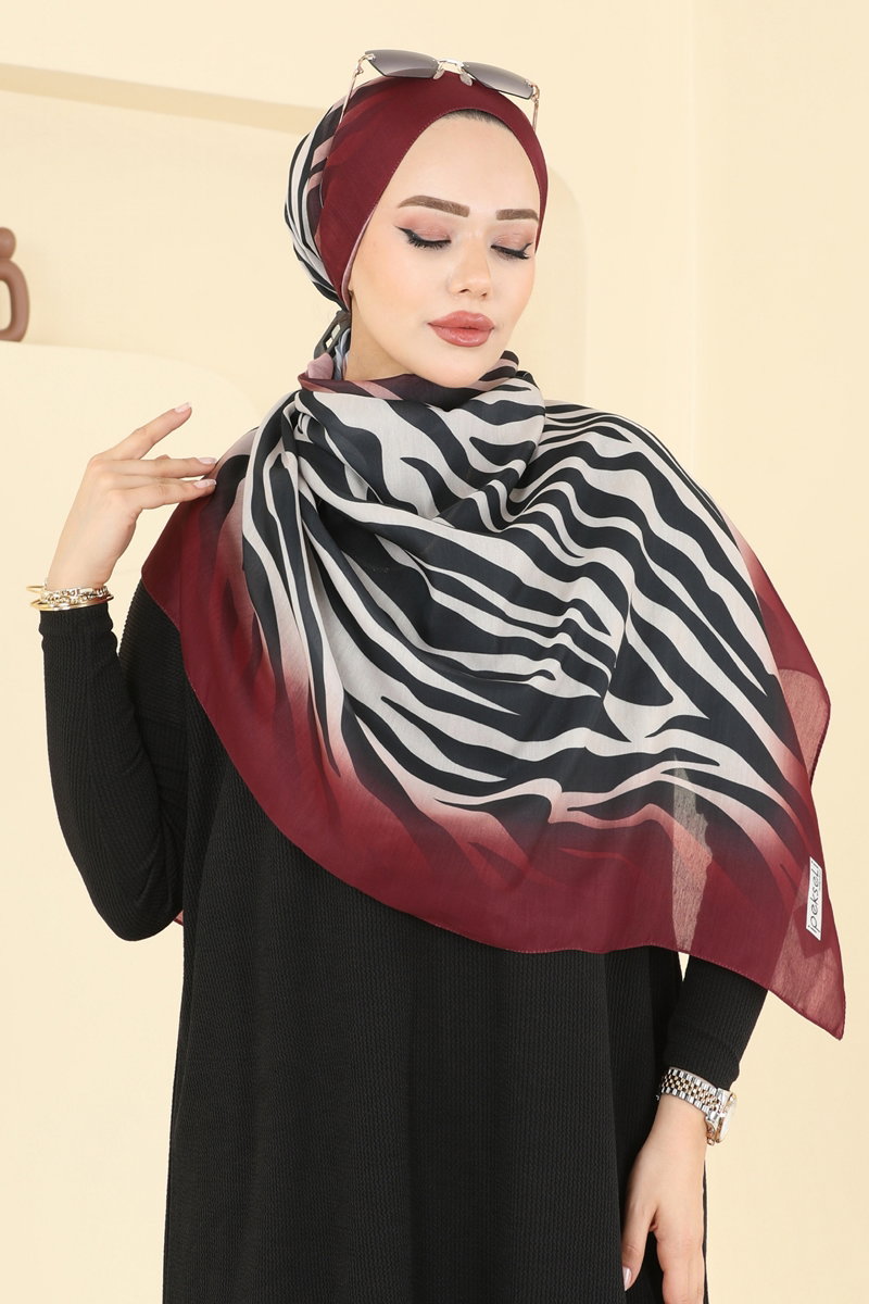 Zebra Desenli Soft Şal Serisi 155IPK758 Bordo