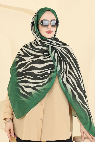 moda selvim Zebra Desenli Soft Şal Serisi 155IPK758 Zümrüt - Thumbnail
