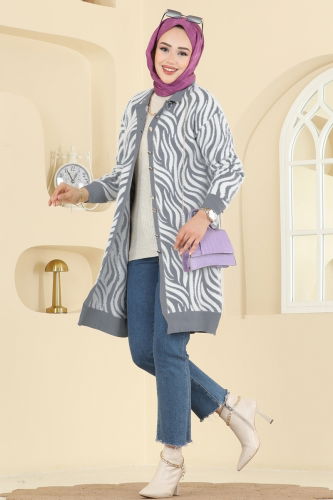 B.R.Z - Zebra Desenli Triko Hırka 3286BRZ597 Gri