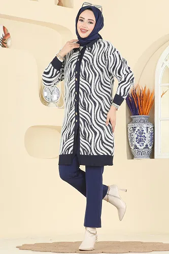 moda selvim Zebra Desenli Triko Hırka 3286BRZ597 Laci - Thumbnail