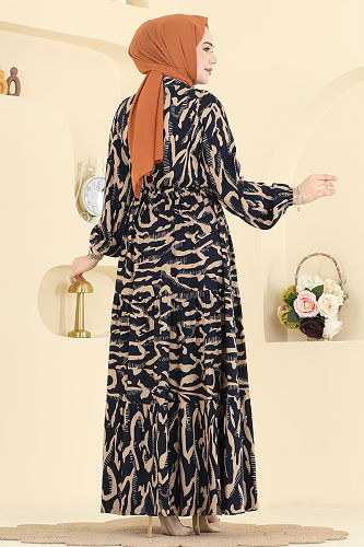 moda selvim Zebra Desenli Viskon Elbise 7158ERK1158 Laci - Thumbnail