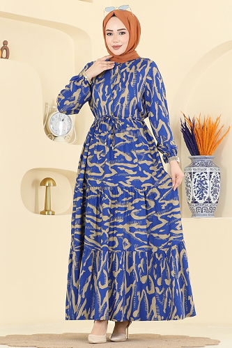 moda selvim Zebra Desenli Viskon Elbise 7158ERK1158 Saks - Thumbnail