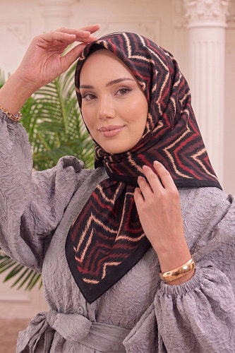 moda selvim Zigzag Desenli Soft Eşarp 215MDI1081 Bordo - Thumbnail