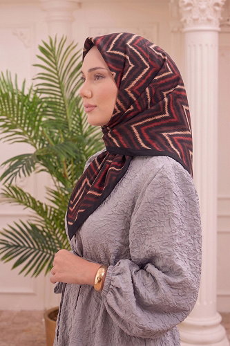 moda selvim Zigzag Desenli Soft Eşarp 215MDI1081 Bordo - Thumbnail