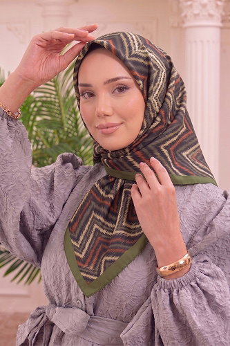 moda selvim Zigzag Desenli Soft Eşarp 215MDI1081 Haki - Thumbnail