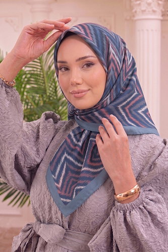 moda selvim Zigzag Desenli Soft Eşarp 215MDI1081 İndigo - Thumbnail