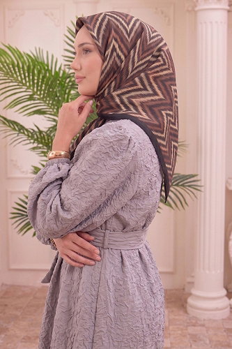 moda selvim Zigzag Desenli Soft Eşarp 215MDI1081 Kahve - Thumbnail