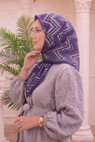 moda selvim Zigzag Desenli Soft Eşarp 215MDI1081 Mor - Thumbnail
