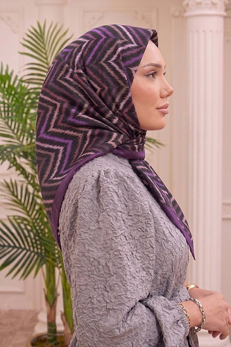 moda selvim Zigzag Desenli Soft Eşarp 215MDI1081 Mürdüm - Thumbnail