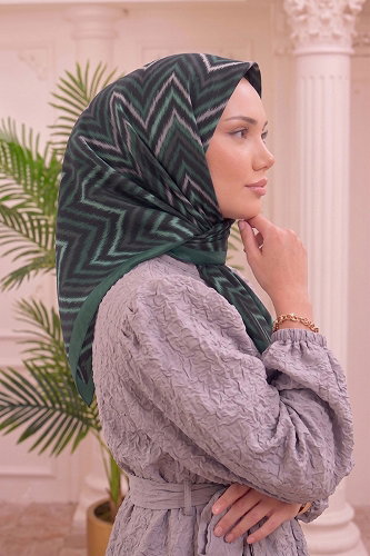 moda selvim Zigzag Desenli Soft Eşarp 215MDI1081 Petrol - Thumbnail