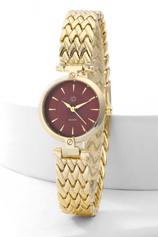 Modaselvim SAAT Zıgzag Metal Kordon Saat 8835CLSK1184 Gold&Bordo