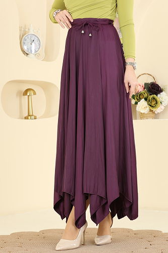 moda selvim Zigzak Kesim Saten Etek 60689BRZ597 Bordo - Thumbnail