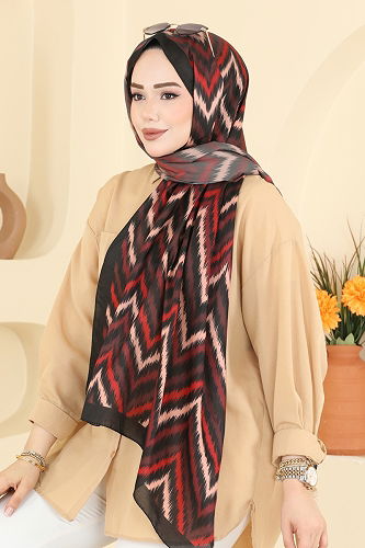 moda selvim Zikzak Desen Soft Şal Serisi 210MDI1081 Bordo - Thumbnail