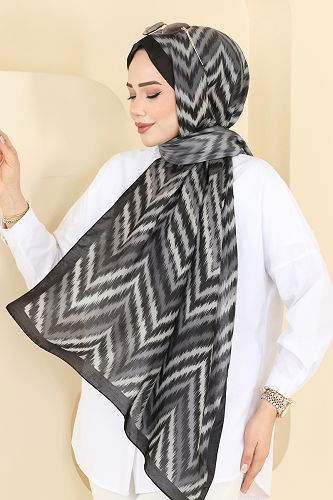 moda selvim Zikzak Desen Soft Şal Serisi 210MDI1081 Siyah - Thumbnail